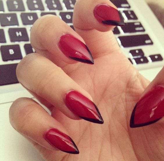 red nice nail design with black