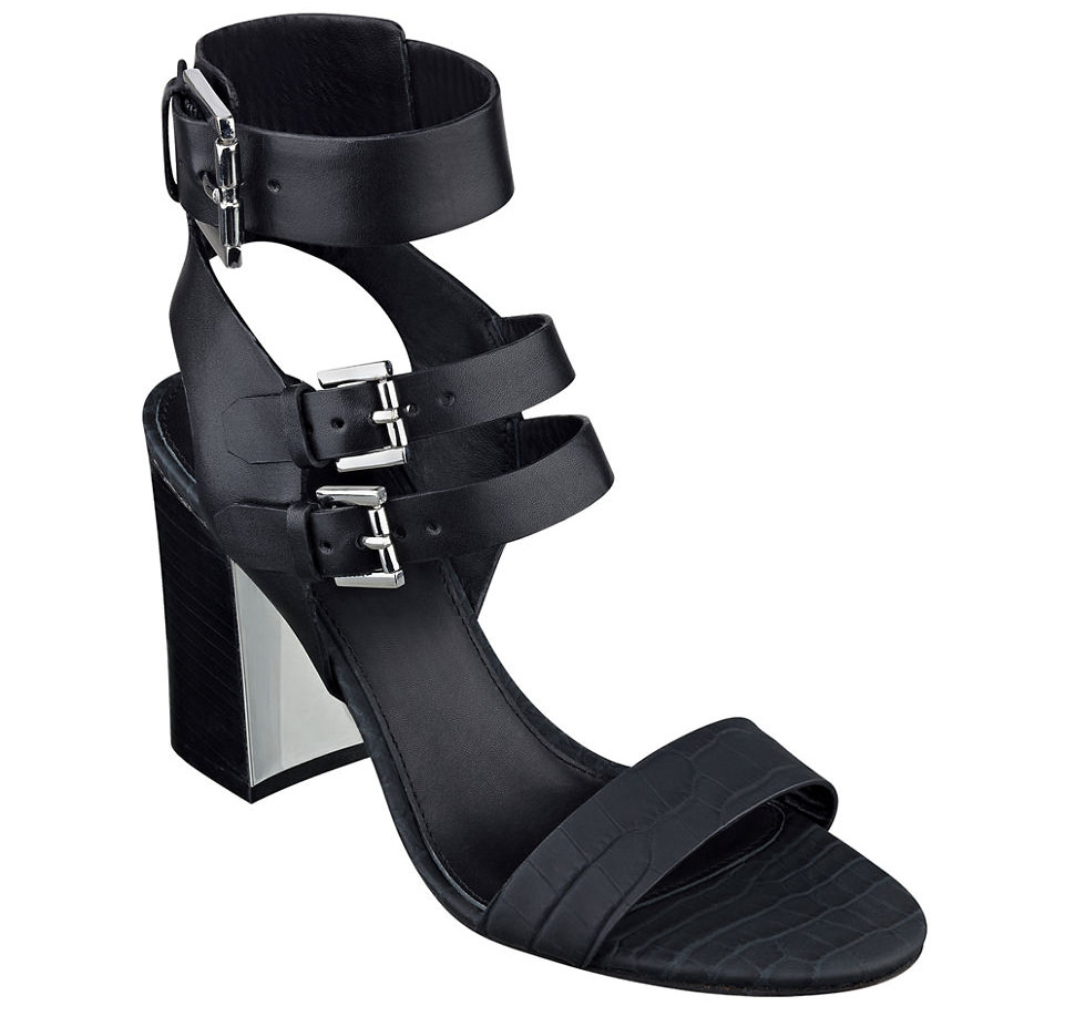 black high heel leather sandals