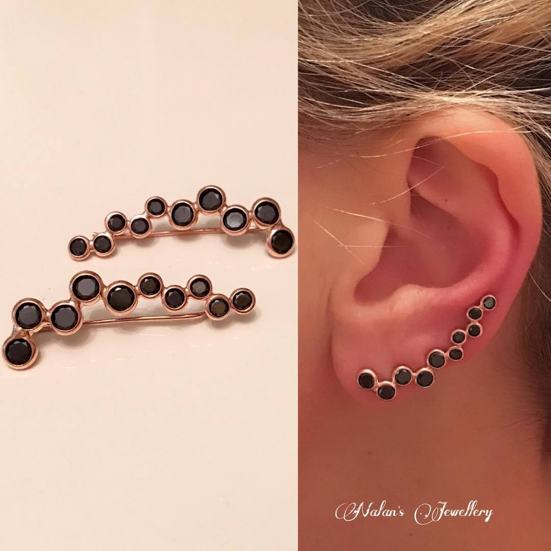 cuff earrings with black stones
