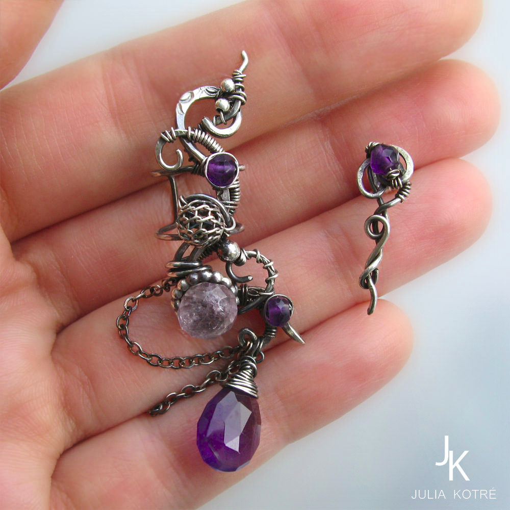 purple beads cuff earrings