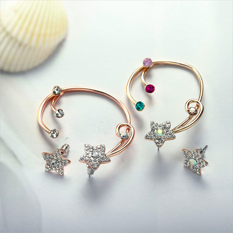 rhinestone cuff earrings with stars