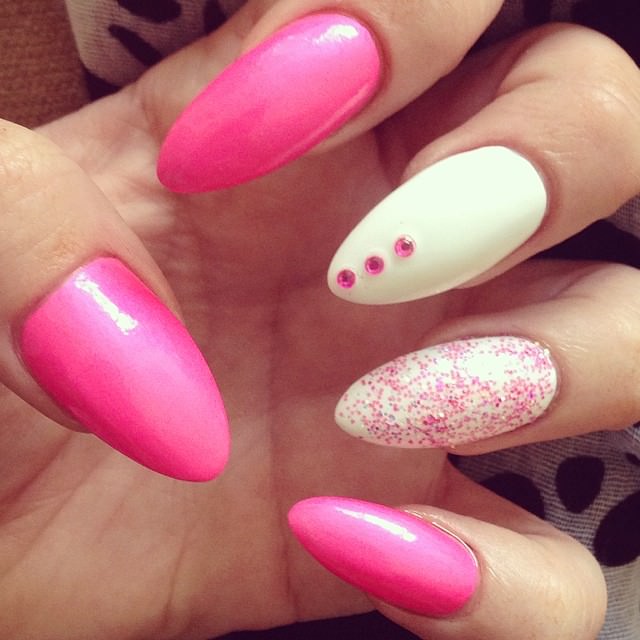 pink white pointy nail design