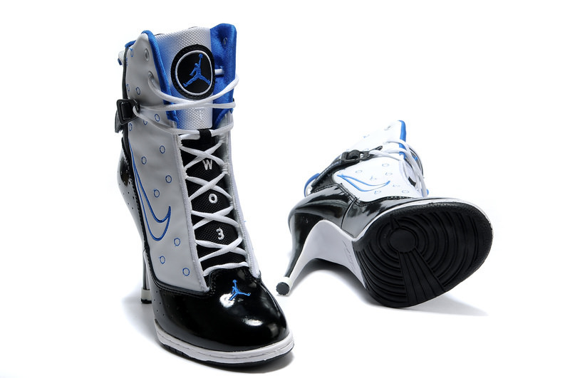 black white blue high heel shoes