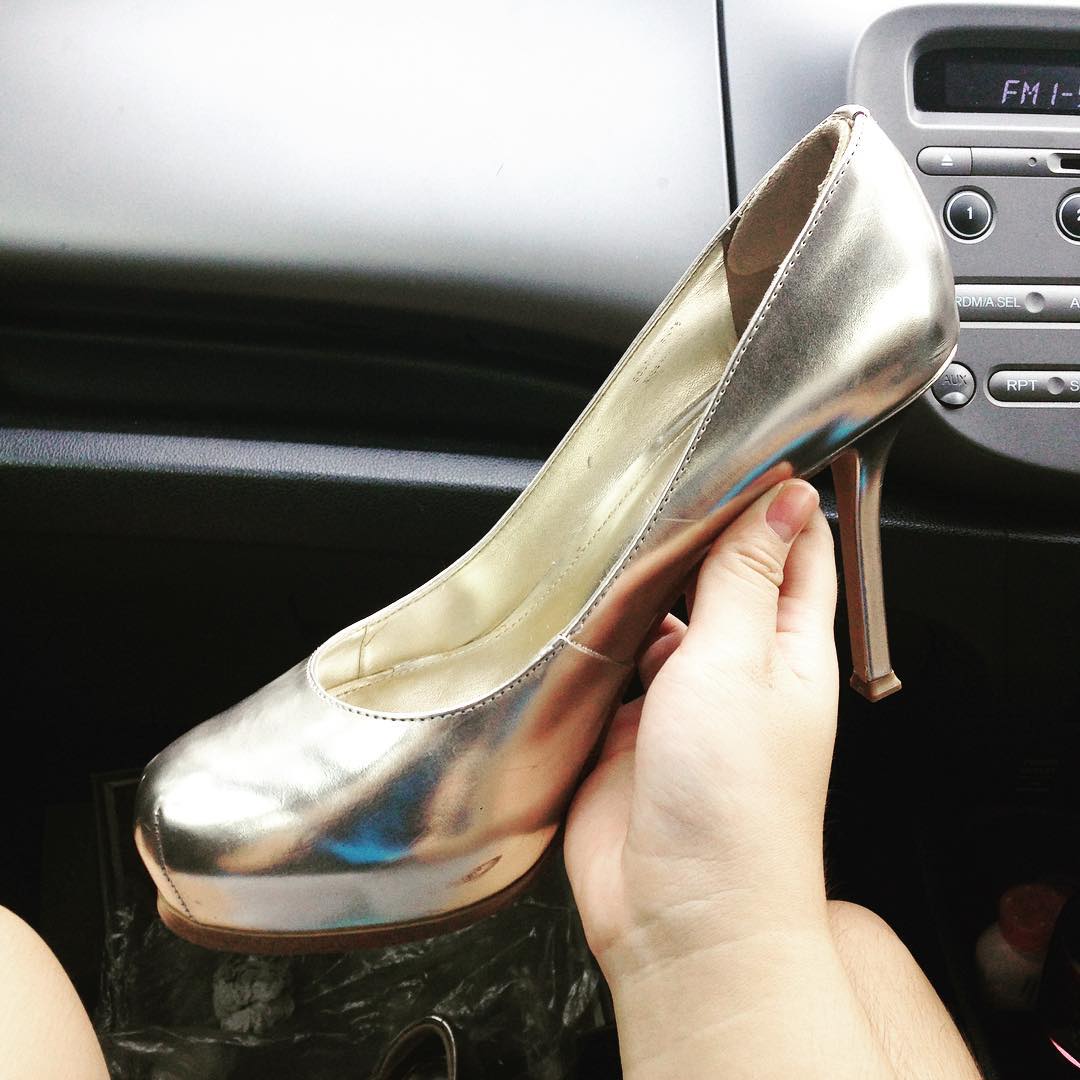 sparkling silver high heels