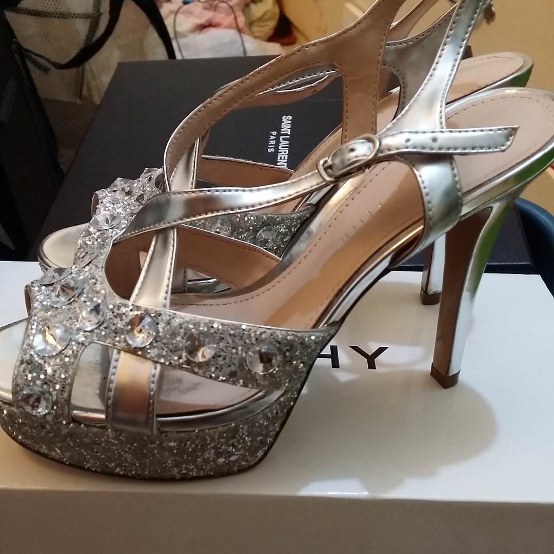 sparkling stones silver high heels