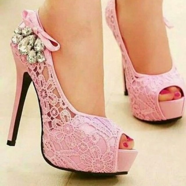 pink high heels for model