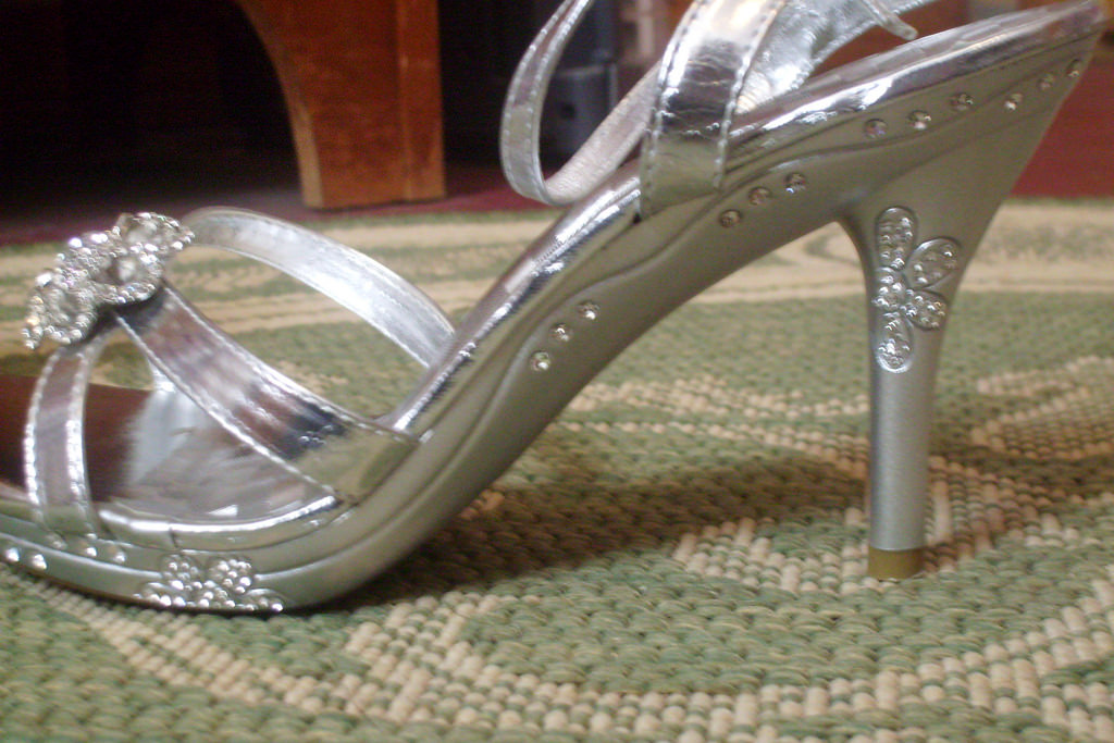 fancy open toe silver high heels
