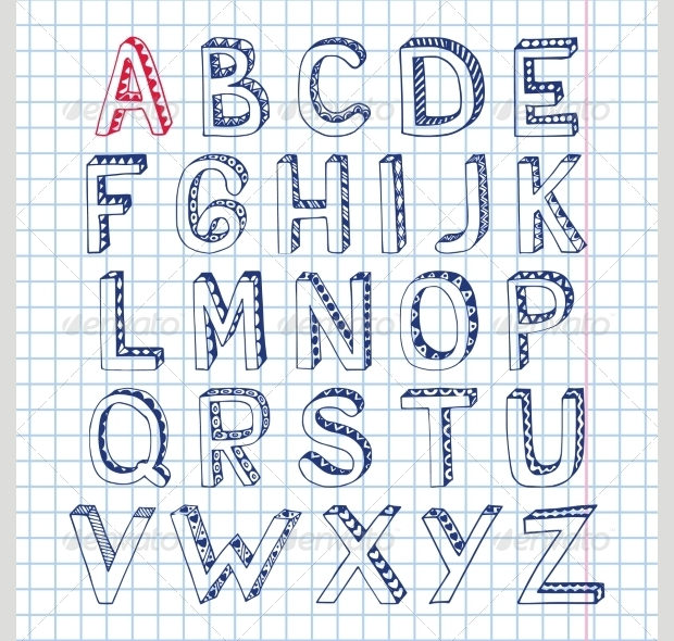 notebook style sketch font alphabets