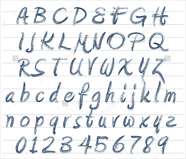 creative sketch fonts numbers upper and lower case alpahabets