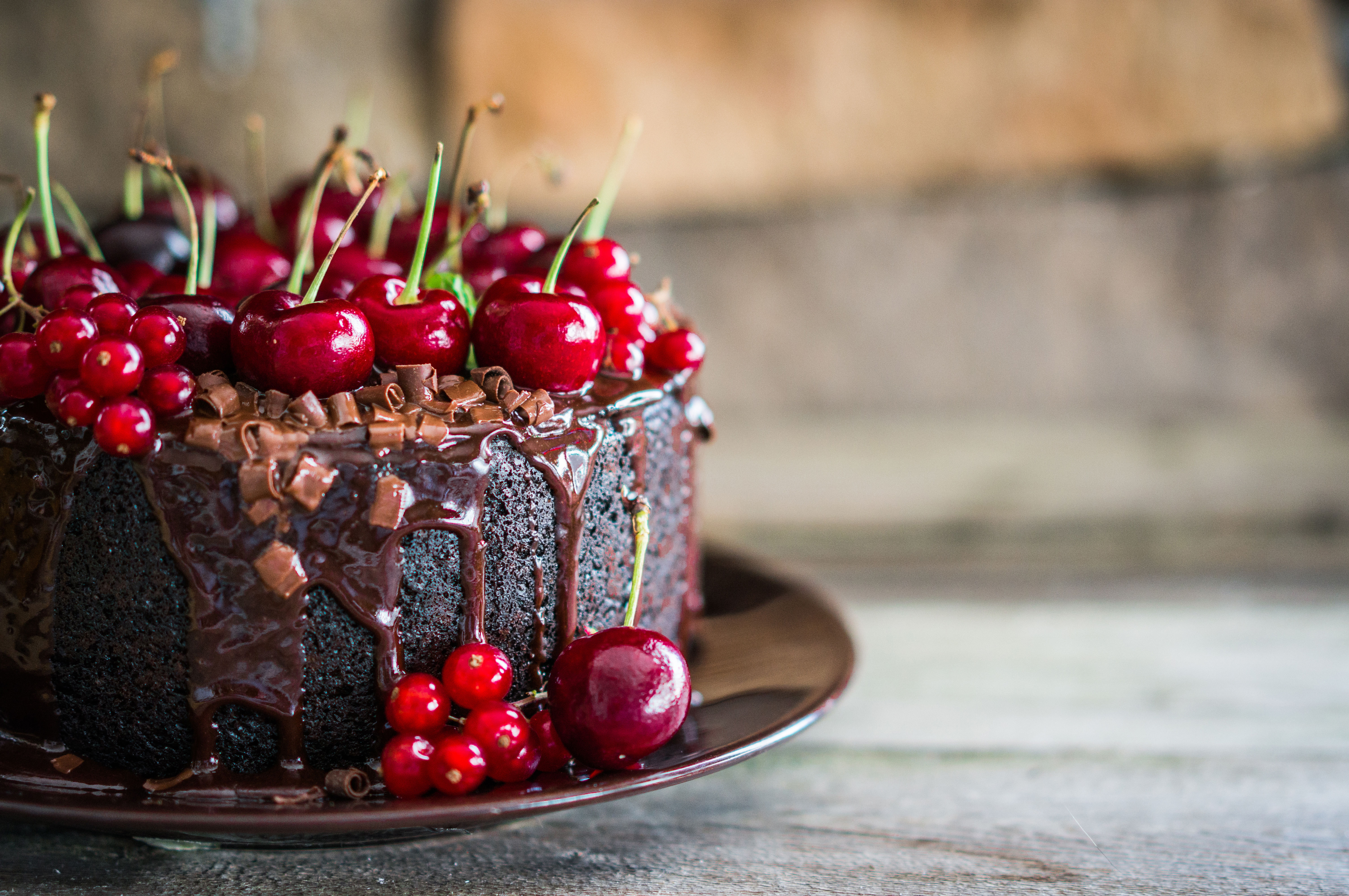 chocolate cake desert with cherries
