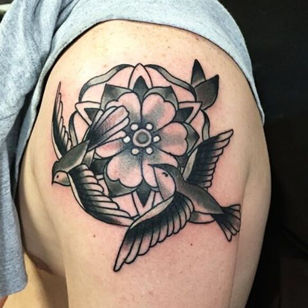 flower sparrow tatto design