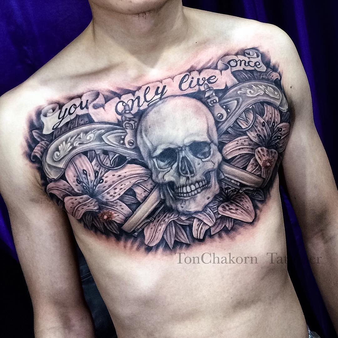 quotation with skull on chest