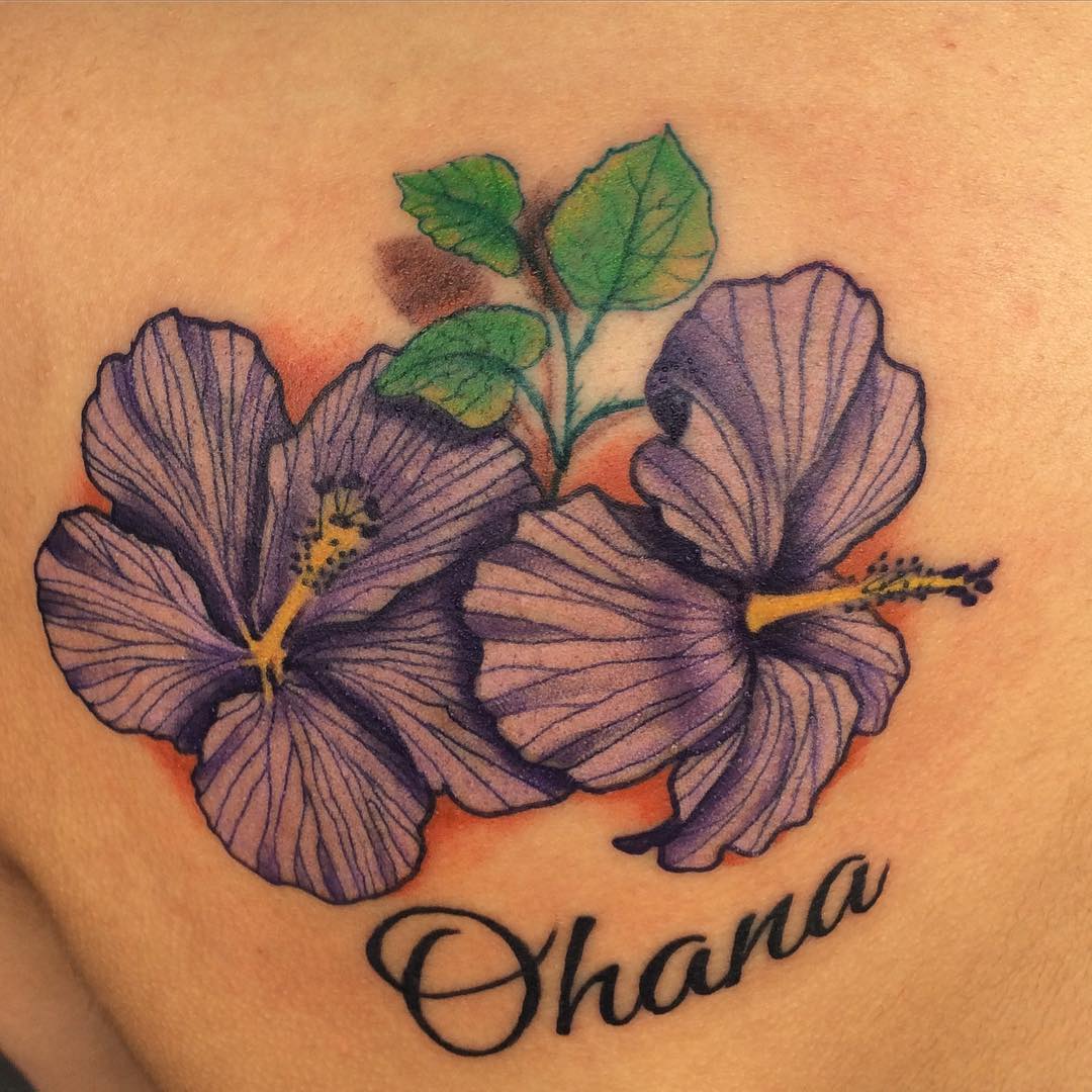 purple hibiscus flower tattoo design