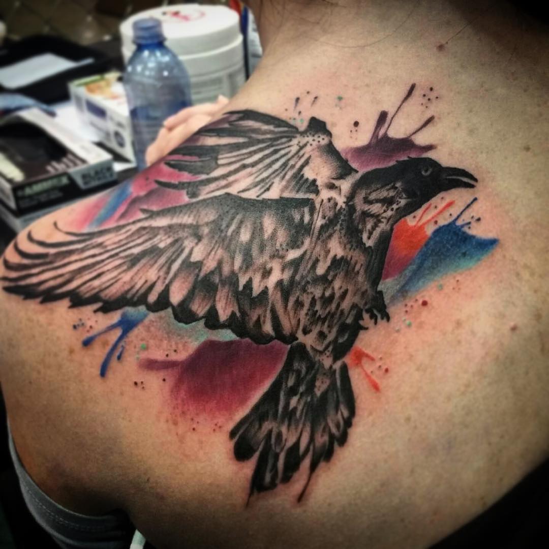 colorful raven tattoo design