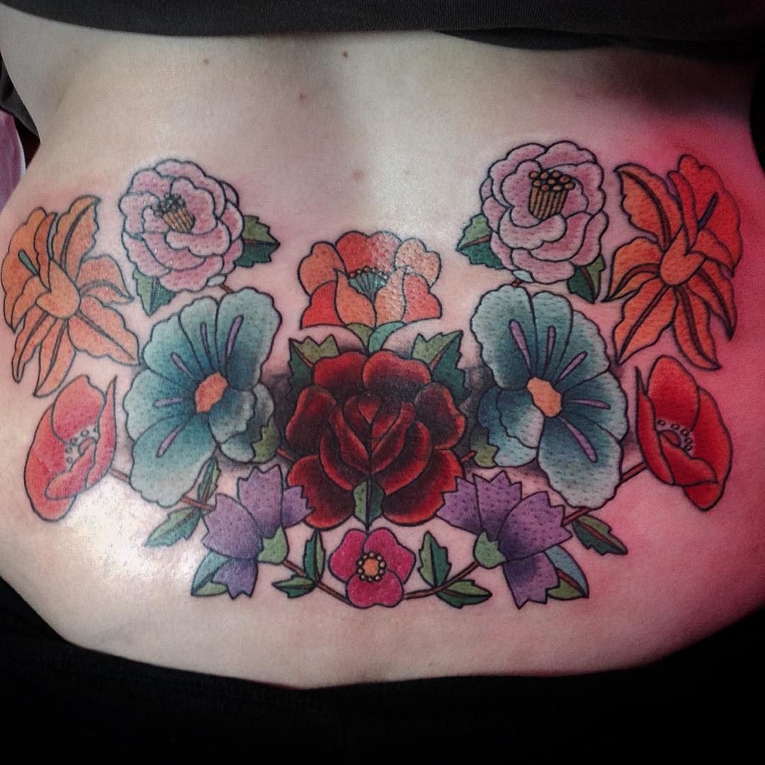 colorful flower tattoo design