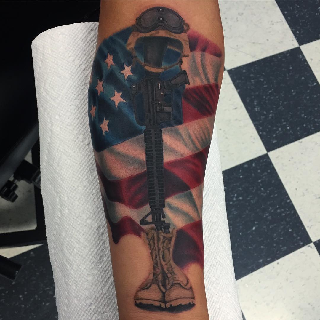 gun flag tattoo design