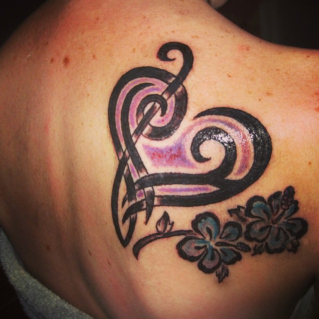 music heart with flower tattoo design