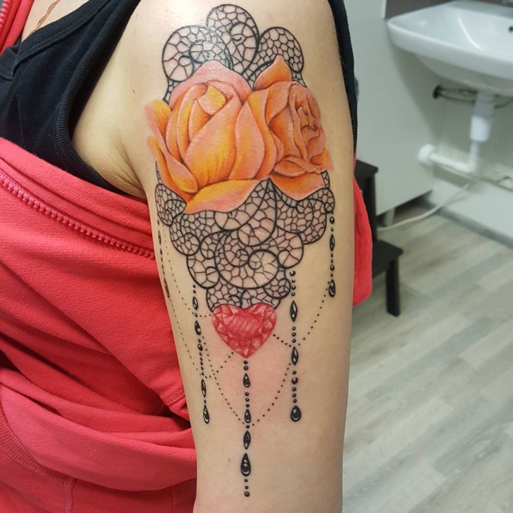 lace and rose tattoo design