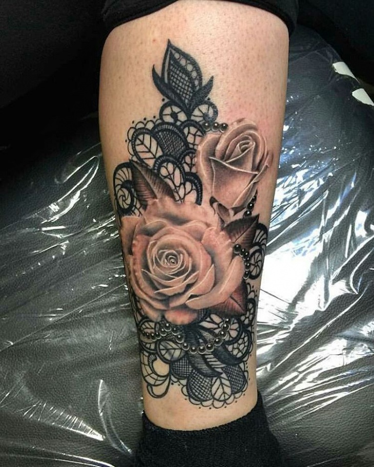 lace tattoo design on leg