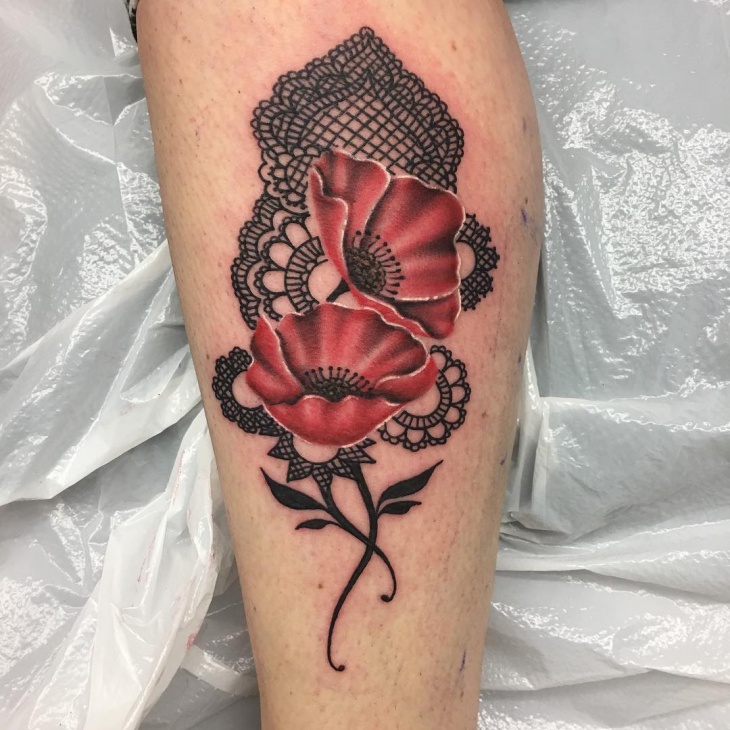 lace and poppy tattoo design