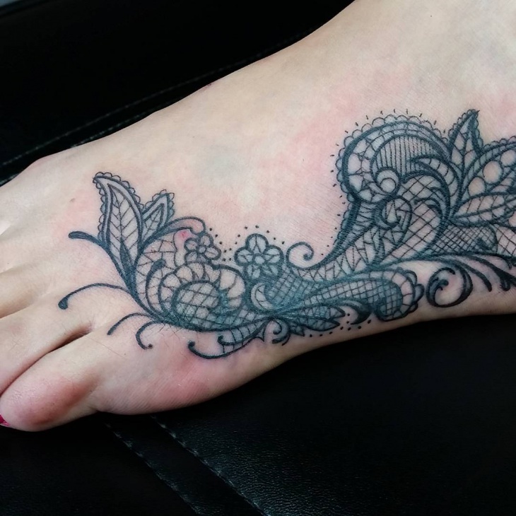 lace side foot tattoo design