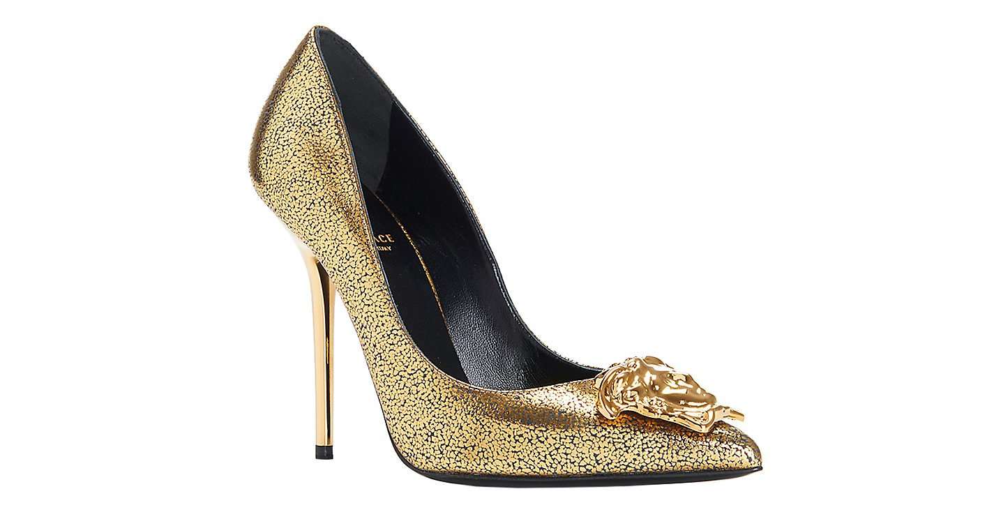 gold textured palazzoo heels