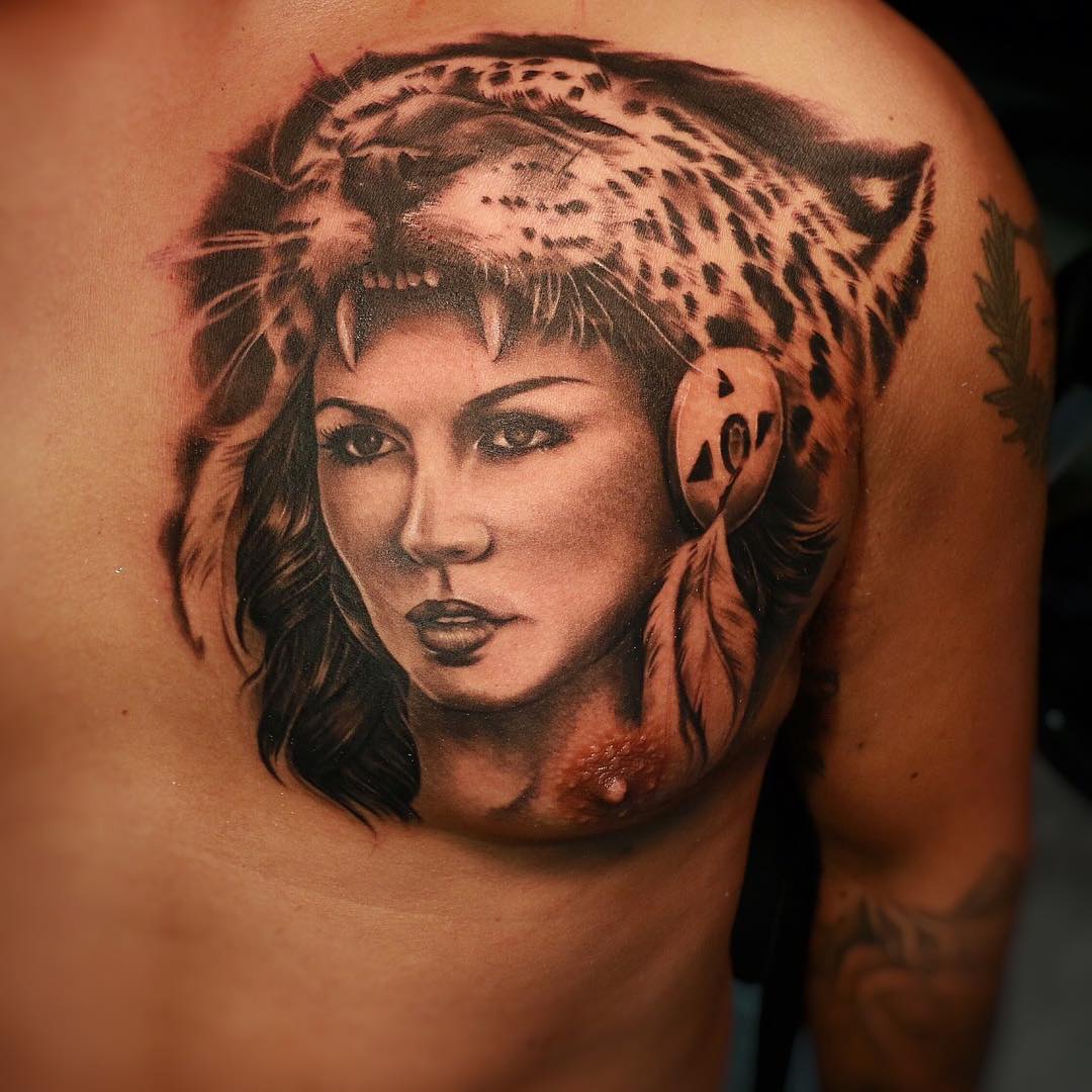 cheetah head dress aztec tattoo