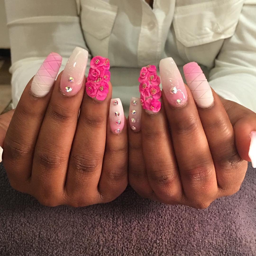 flower pink white nail design
