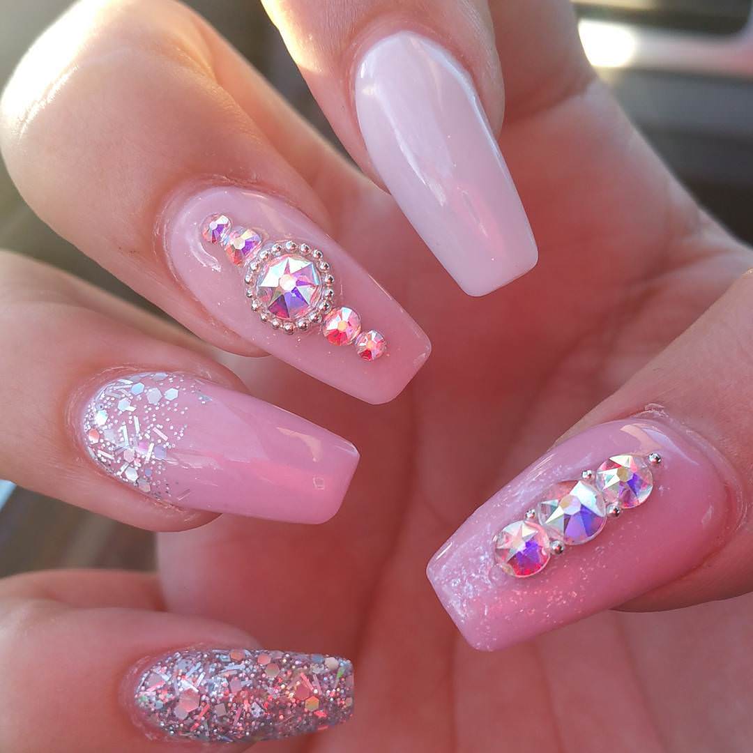 light pink white nail design