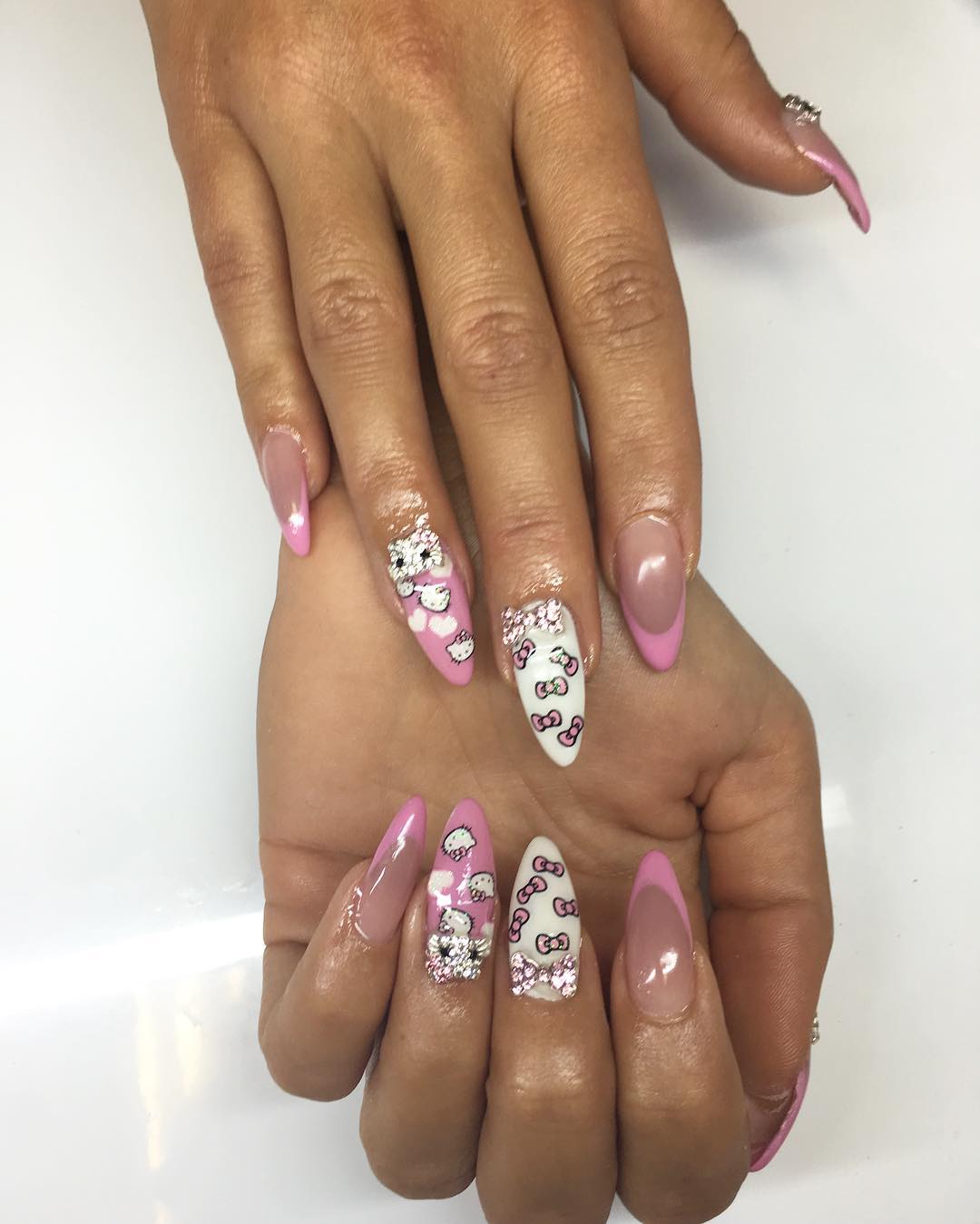 cute pink white nail design