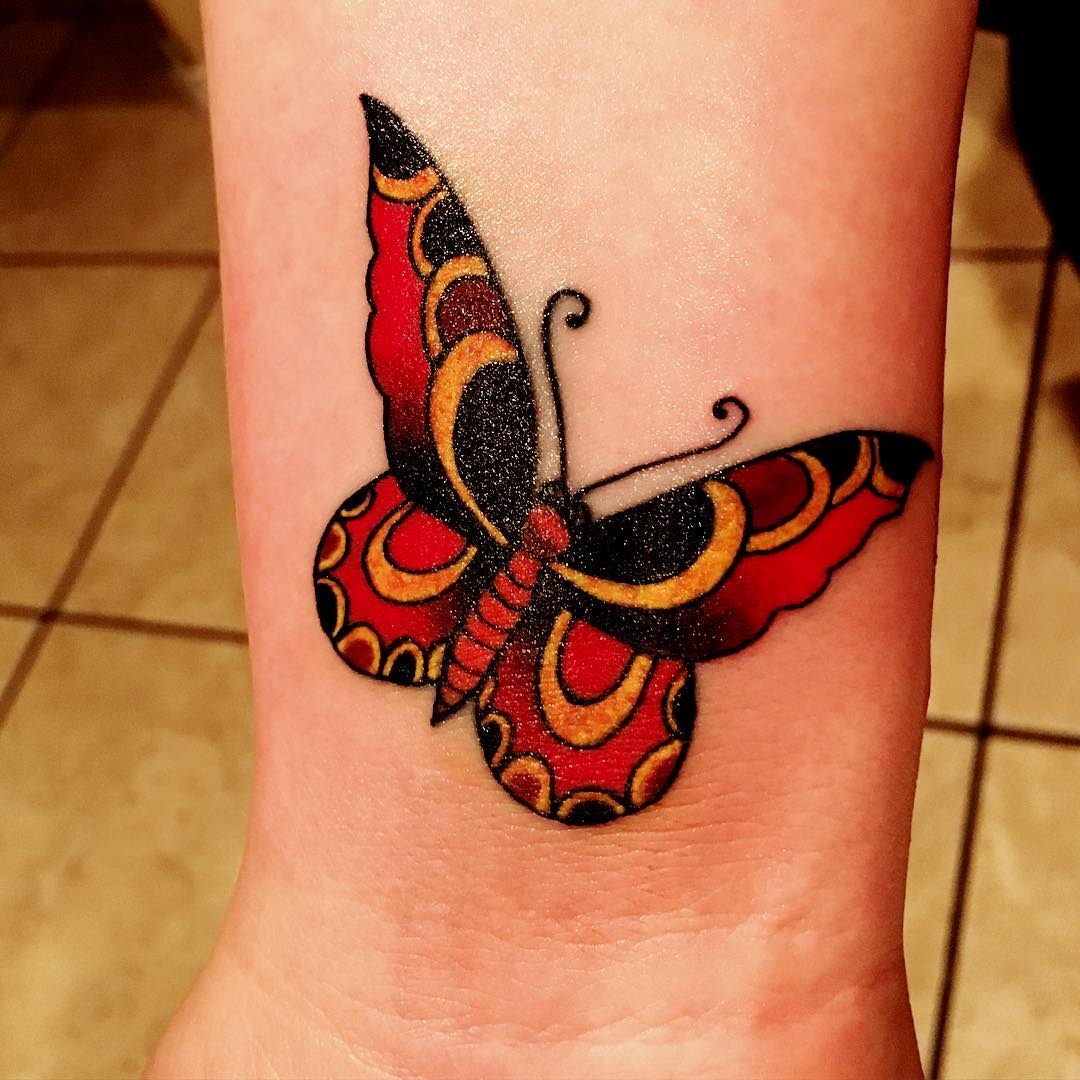 red and yellow butterfly tattoo design