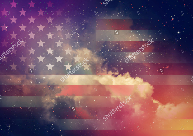 american flag with night background