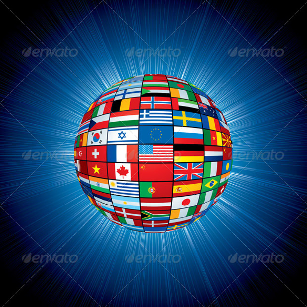 flags globe on blue background