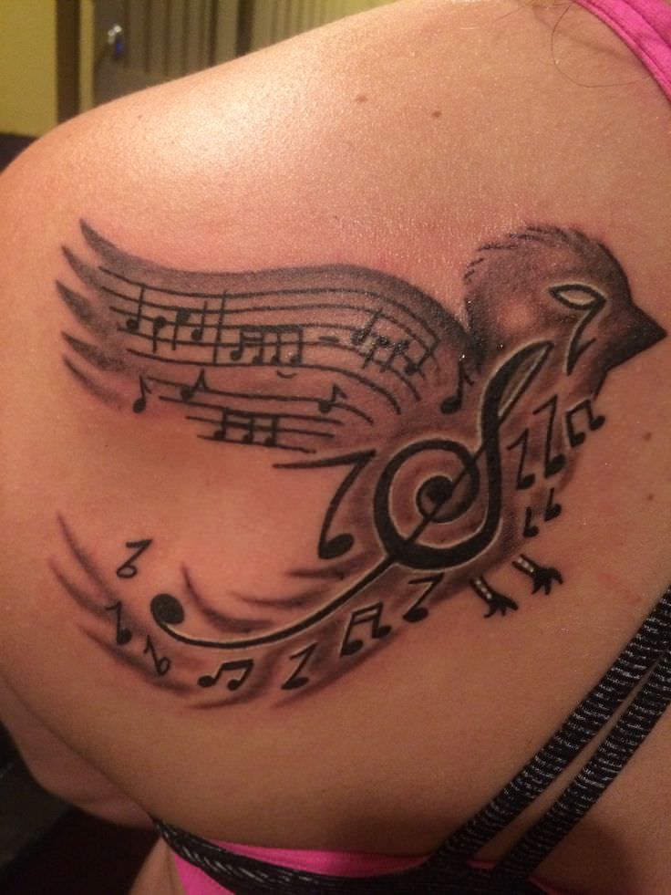 bird musical note tattoo design