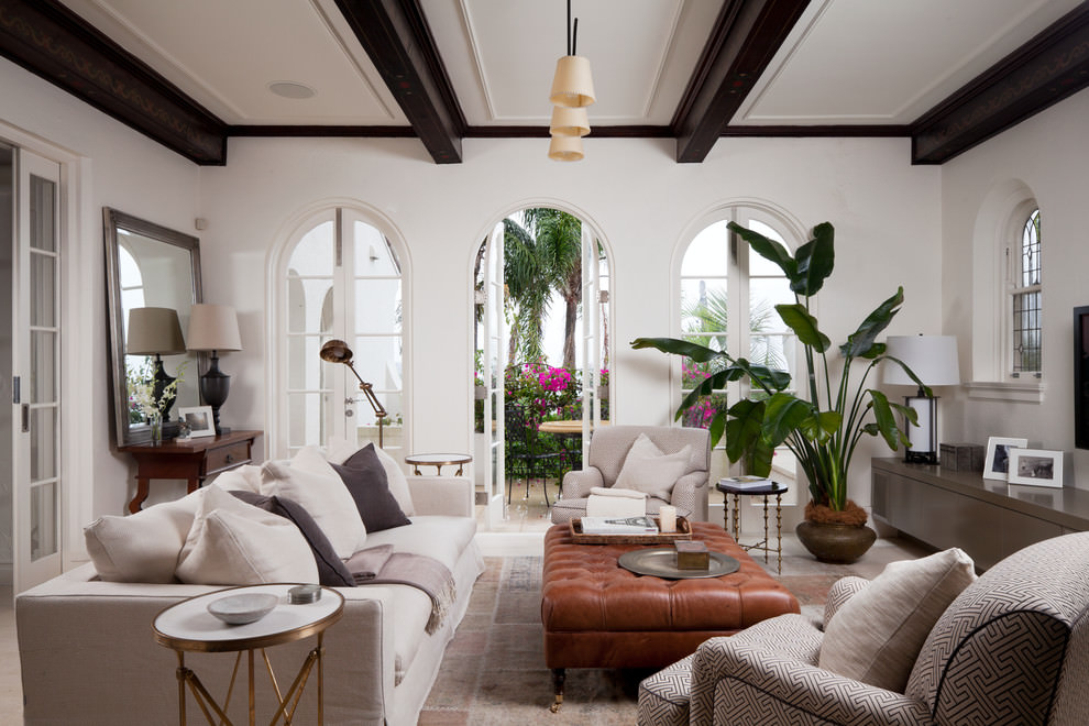 brown sealling with furniture mediterranean living room