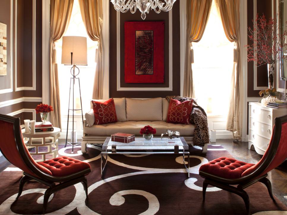 red and brown romantic living room