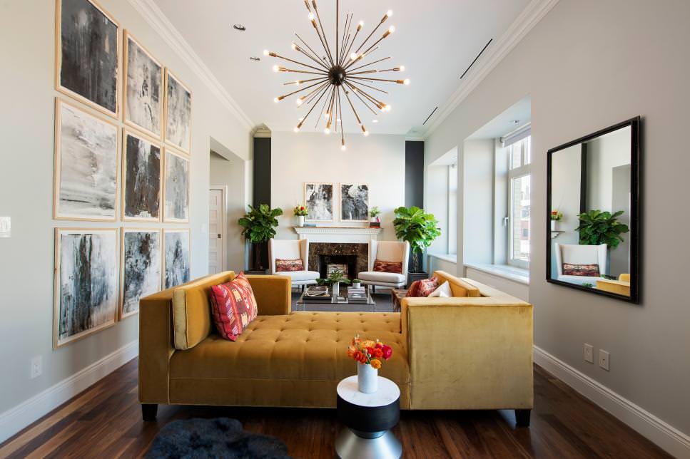 bright narrow living room design