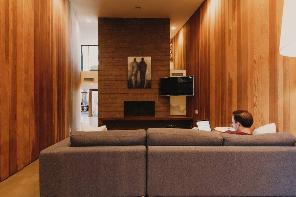 narrow mid century modern living room