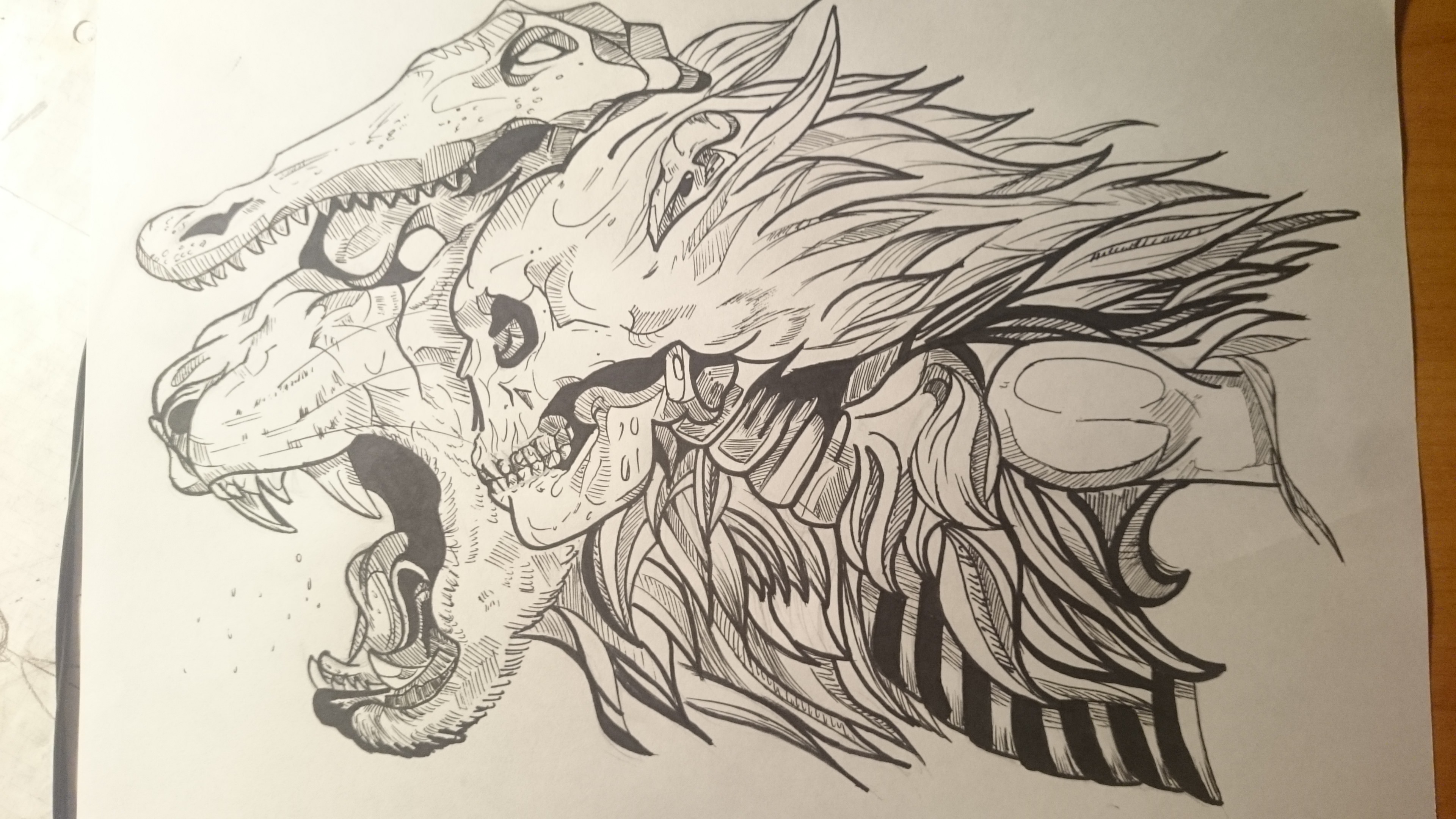lion crocodile skull drawing