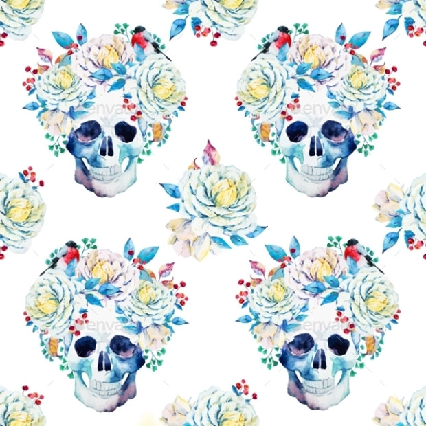 watercolor vector skull pattern