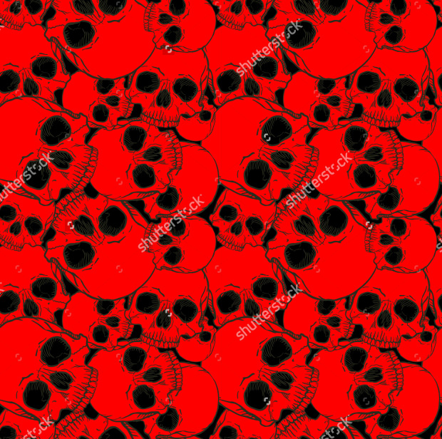red vector seamless pattern with skulls