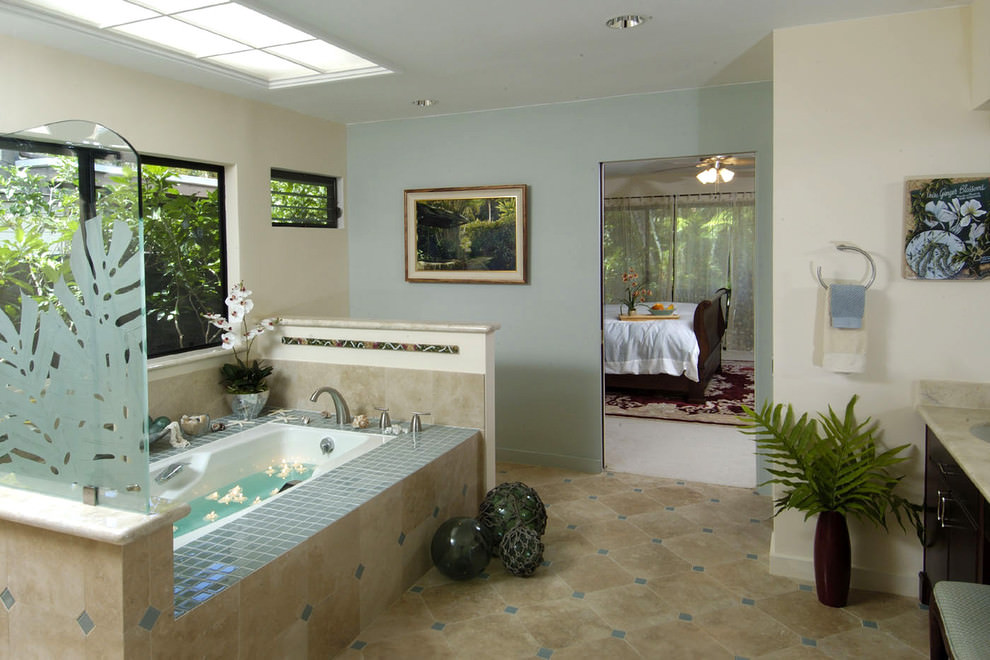 tropical bathtub tiles design