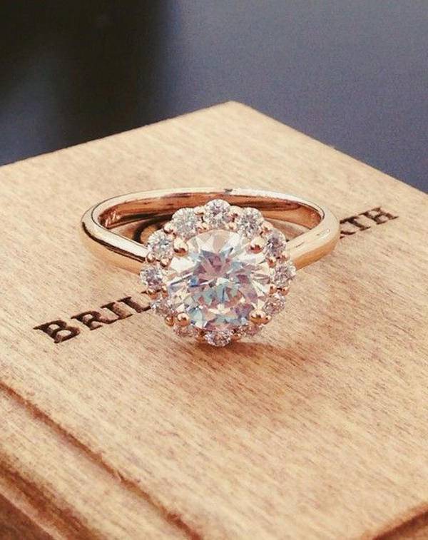 round cut vintage rose gold diamond wedding engagement rings