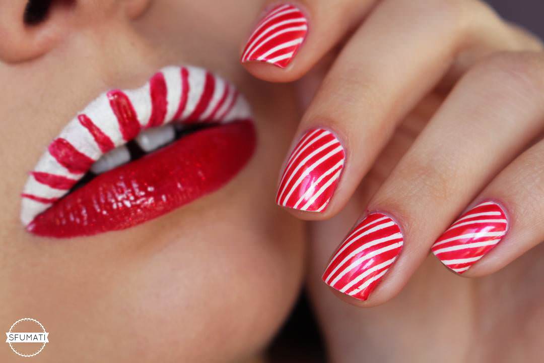 4. Sparkly Pink and White Candy Cane Nail Art Inspiration - wide 10
