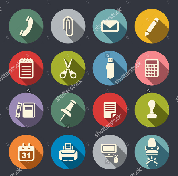 office icons set with shadow