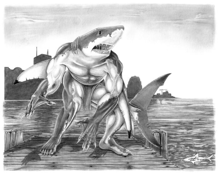 mutant great white shark drawing