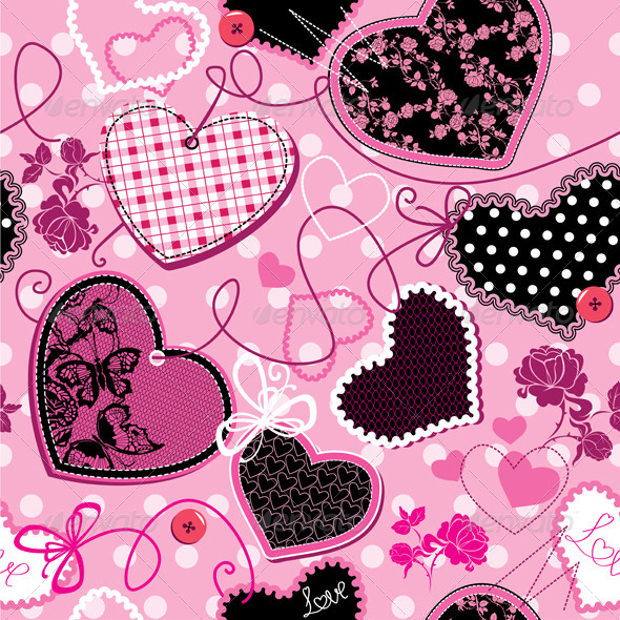 seamless pink and black hearts