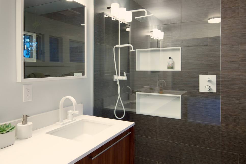 midcentury modern brown bathroom design