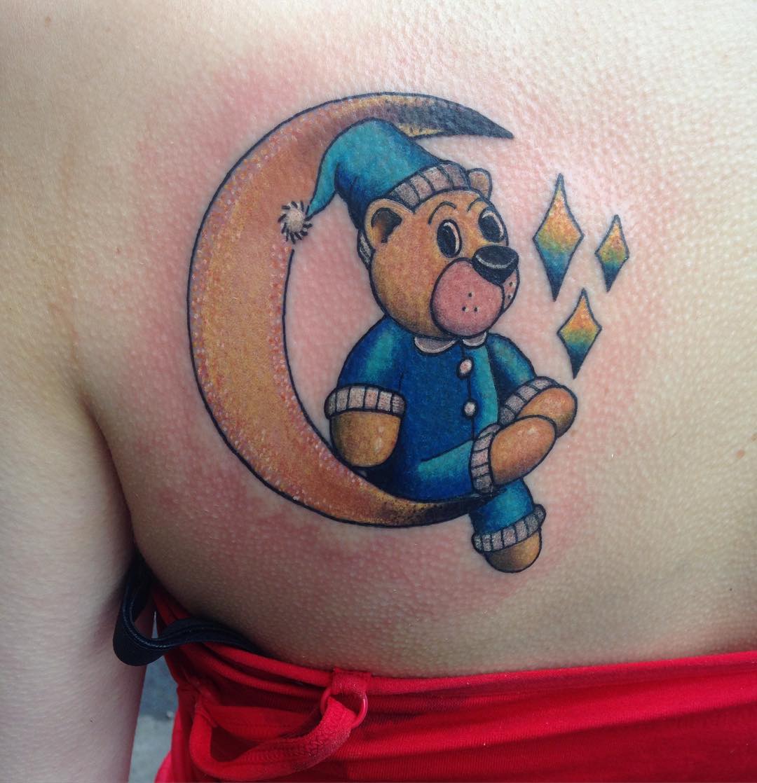 teddy on moon tattoo