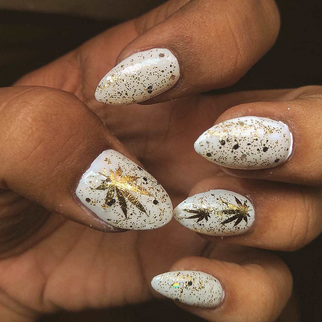 white gold weed nail design